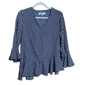 Jeff Gallamo Paris Womens Size 2 Multicolor Stripe V-Neck Asymmetrical Hem Top